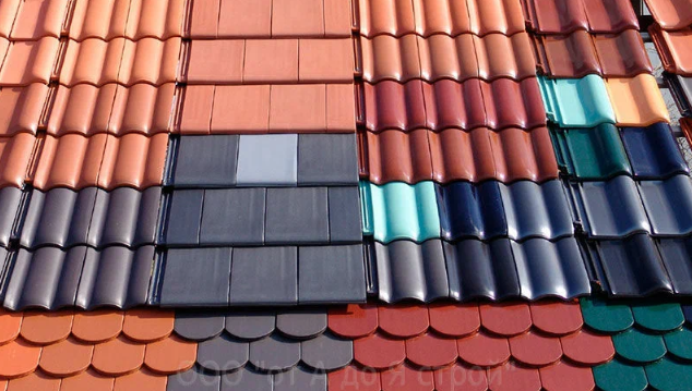 A Close Up Of A Tiled Roof With Different Colors